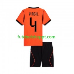 Camisola Júnior Países Baixos Virgil van Dijk 4 Principais Equipamento Copa do Mundo 2026 Manga Curta