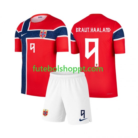Camisola Júnior Noruega Erling Haaland 9 Principais Equipamento Copa do Mundo 2026 Manga Curta