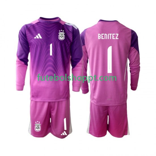 Camisola Júnior Argentina Walter Daniel Benitez 1 Guarda-redes Principais Equipamento 2025 Manga Comprida