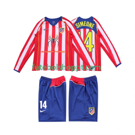 Camisola Júnior Atlético Madrid SIMEONE 14 2005 Retro Principais Equipamento 2004 Manga Comprida