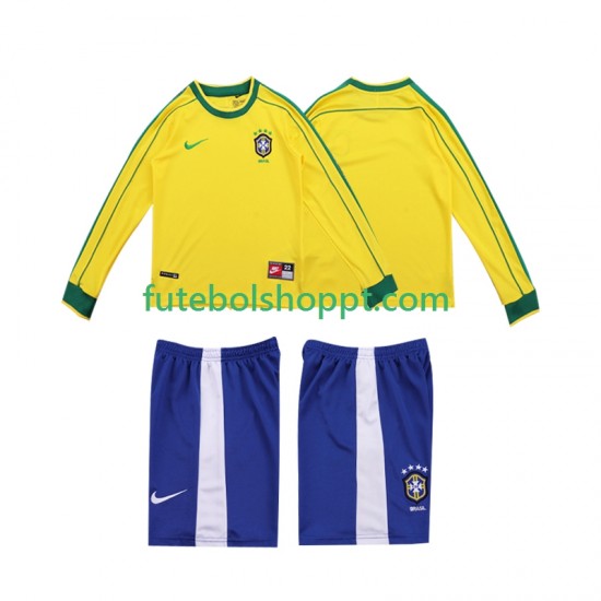 Camisola Júnior Brasil Retro Principais Equipamento 1998 Manga Comprida