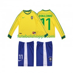 Camisola Júnior Brasil RONALDINHO 11 Retro Principais Equipamento 1998 Manga Comprida