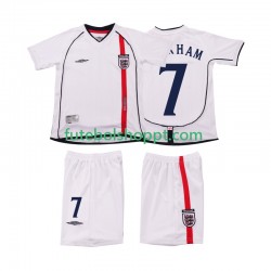 Camisola Júnior Inglaterra BECKHAM 7 Retro Principais Equipamento 2002 Manga Curta