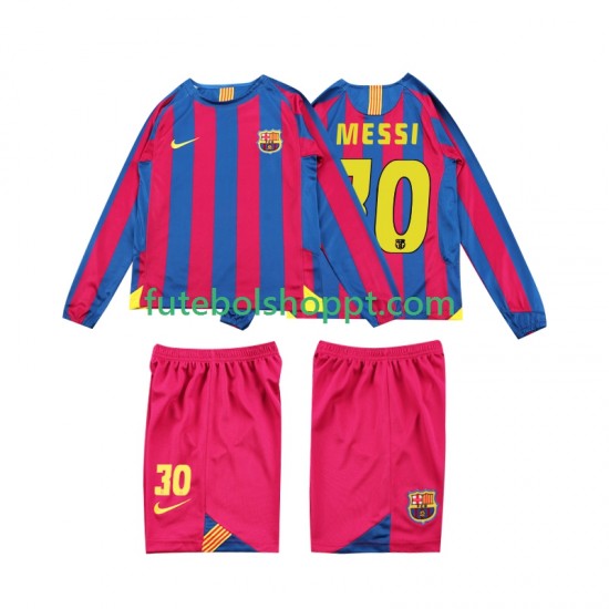 Camisola Júnior FC Barcelona Lionel Messi 10 2005 Retro Principais Equipamento 2006 Manga Comprida