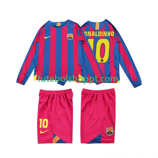 Camisola Júnior FC Barcelona RONALDINHO 10 2005 Retro Principais Equipamento 2006 Manga Comprida