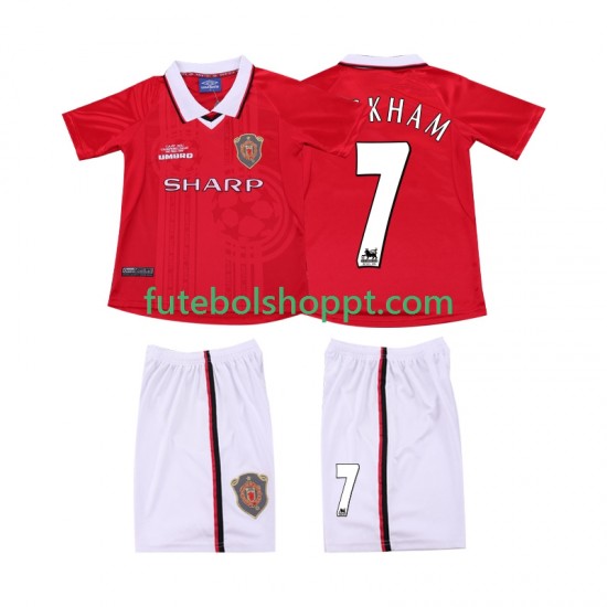 Camisola Júnior Manchester United BECKHAM 7 2000 Retro Principais Equipamento 1999 Manga Curta