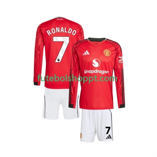 Camisola Júnior Manchester United Cristiano Ronaldo 7 Principais Equipamento 2025-2026 Manga Comprida