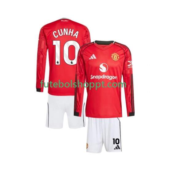 Camisola Júnior Manchester United Matheus Cunha 10 Principais Equipamento 2025-2026 Manga Comprida