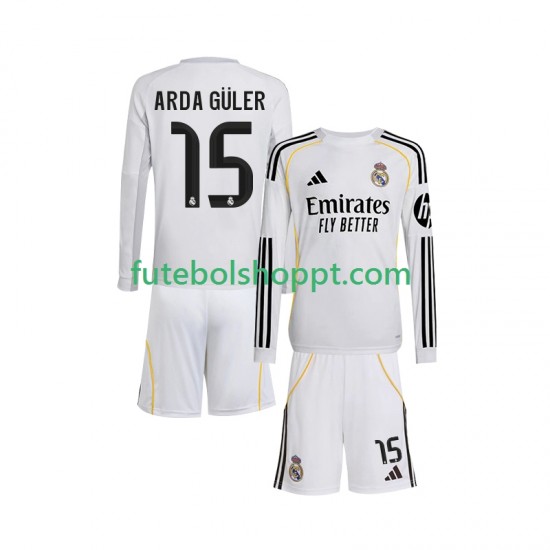 Camisola Júnior Real Madrid Arda Guler 15 Principais Equipamento 2025-2026 Manga Comprida