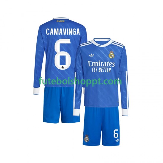 Camisola Júnior Real Madrid Camavinga 6 Terceiro Equipamento 2025-2026 Manga Comprida