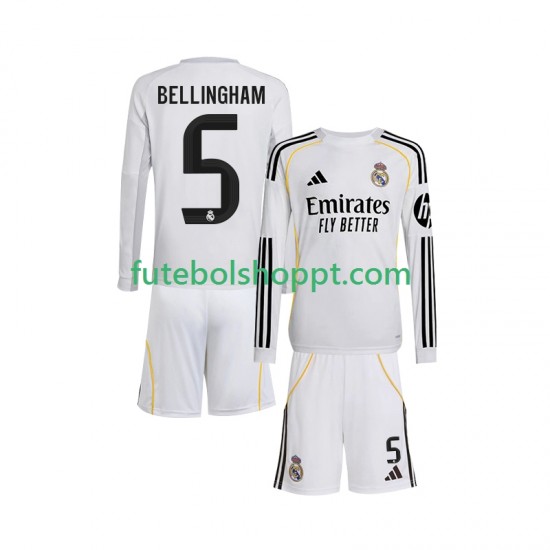 Camisola Júnior Real Madrid Jude Bellingham 5 Principais Equipamento 2025-2026 Manga Comprida