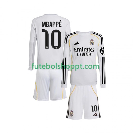 Camisola Júnior Real Madrid Mbappé Kylian 10 Principais Equipamento 2025-2026 Manga Comprida