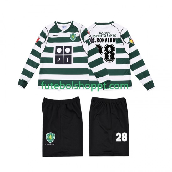 Camisola Júnior Sporting CP Cristiano Ronaldo 28 2001 2003 Retro Principais Equipamento Manga Comprida